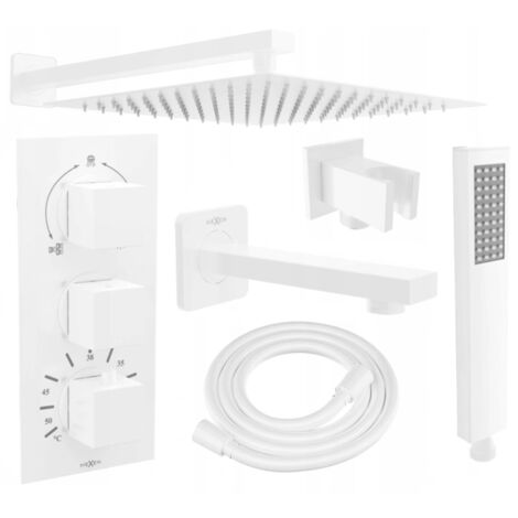 Ensemble bain-douche encastré Mexen Cube DR02 avec pommeau de douche 30 cm, blanc - 77503DR0230-20