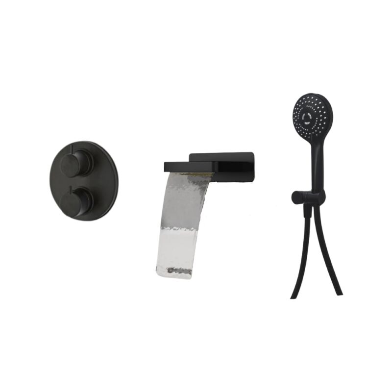 Pack mitigeur bain douche thermostatique encastré rond paini Ruby Noir Mat