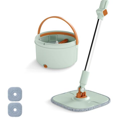 Ensemble Balai & Seau avec Essoreur Système Balai Plat et Seau avec 8 Lingettes Microfibres Lavables Balai Sans Effort Vert