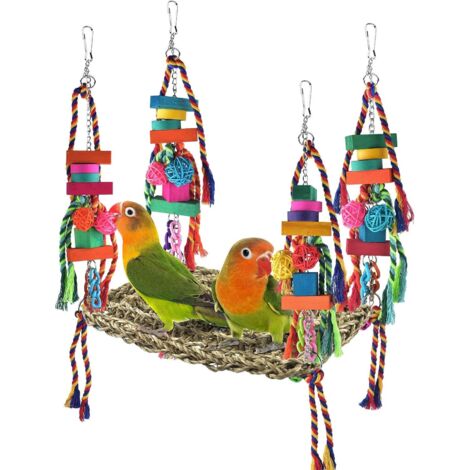 Ensemble balançoire et hamac d'escalade en herbe pour oiseaux – Jouets colorés pour perruches, calopsittes, conures soleil, inséparables et petits oiseaux