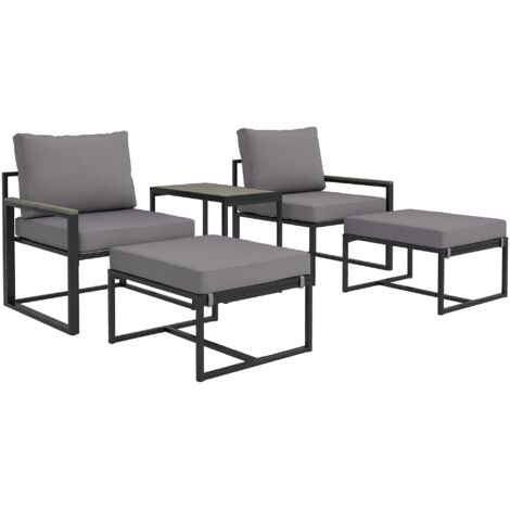 Ensemble balcon 2 places, acier étanche, 2 fauteuils avec coussins et table d’appoint, mobilier de terrasse compact et design, couleur grise