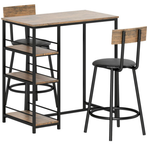 Ensemble bar 1 table 2 chaises étagère cuisine salle à manger compact moderne
