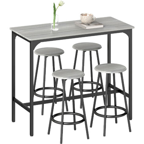 Ensemble Bar 5 Pièces, Table + 4 Tabourets, Design Industriel, Compact, Rustique