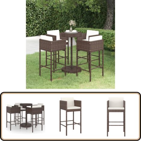 Ensemble bar de jardin 5 pcs et coussins Résine tressée Marron - Ensemble Salon De Jardin - Mobilier De Jardin - Set De Bar Extérieur - Table Basse Extérieure - Chaises De Jardin