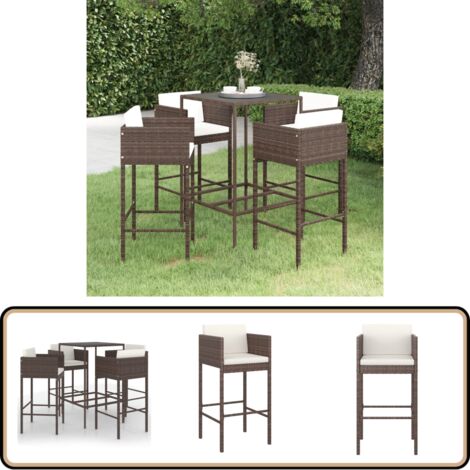 Ensemble bar de jardin 5 pcs et coussins Résine tressée Marron - Salon De Jardin - Mobilier De Jardin - Set De Salon De Jardin - Ensemble De Bar Extérieur - Table De Bar
