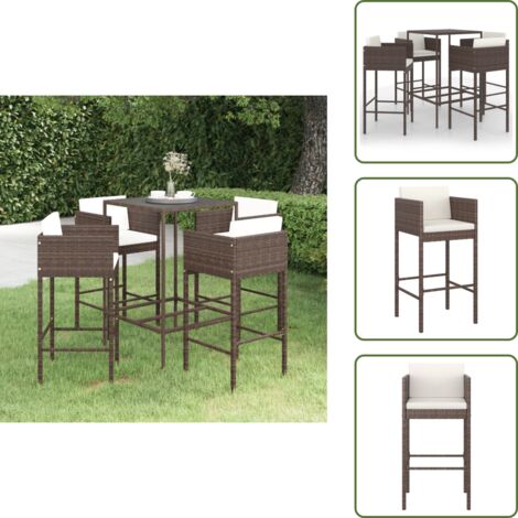 Ensemble bar de jardin 5 pcs et coussins Résine tressée Marron - Salon De Jardin - Mobilier De Jardin - Set De Salon De Jardin - Ensemble De Bar Extérieur - Table De Bar