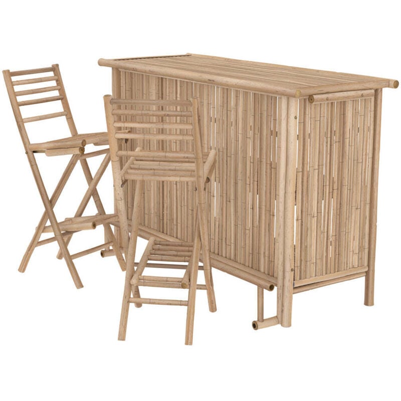 Ensemble bar et chaise de bar de jardin en bambou (lot de 2) - vadella
