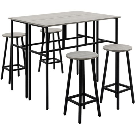 Ensemble bar industriel (6 pièces) - 2 tables + 4 tabourets aggloméré/acier - Gris/noir - Design modern