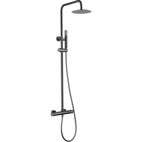 Ensemble barre de douche thermostatique extensible - Colonne de douche avec douchette, poignée de douche, pomme de douche, coloris Black Gun Metal