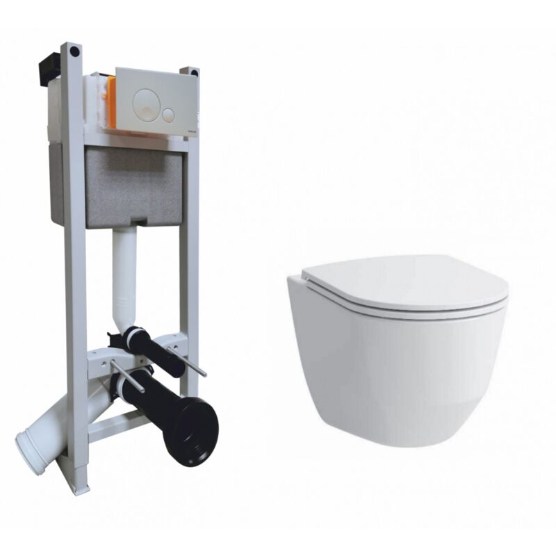 Regiplast - Pack wc Bâti-support + Cuvette sans bride Rimless + Plaque Blanche