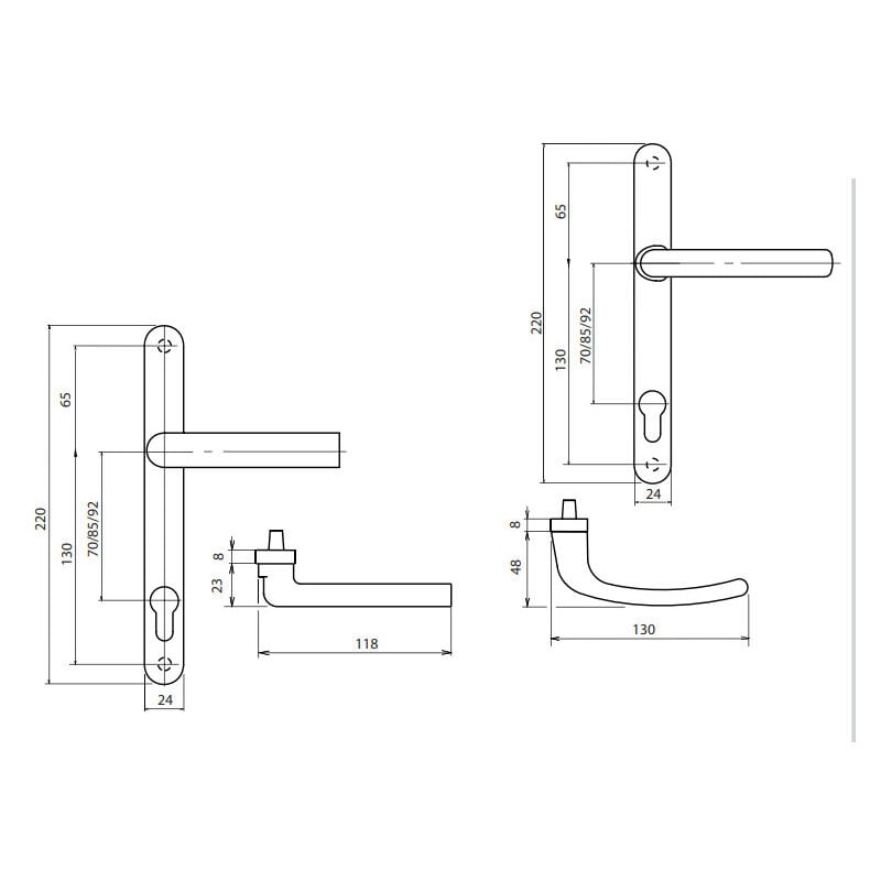Ensemble sur plaques + béquille red carré 8mm entraxe 92mm noir ral 9005 Sofi 5112239202