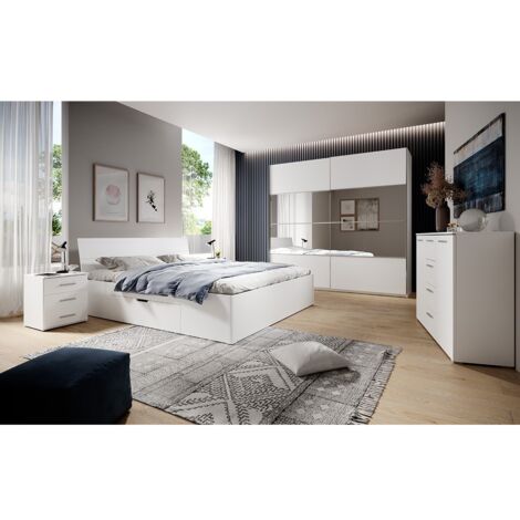 Ensemble Bett 160x200 und Nachttische Kollektion EOS. Farbe mattweiß