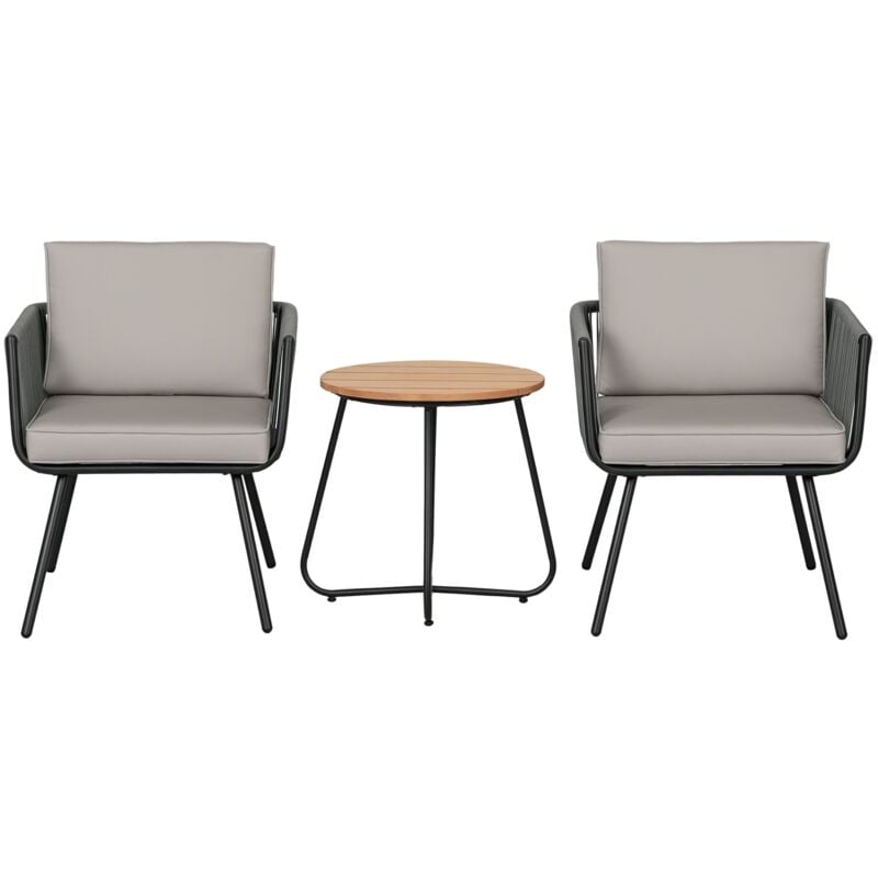 Outsunny - Ensemble bistro de jardin 2 places 3 pièces style contemporain coussins gris acier époxy noir résine filaire grise