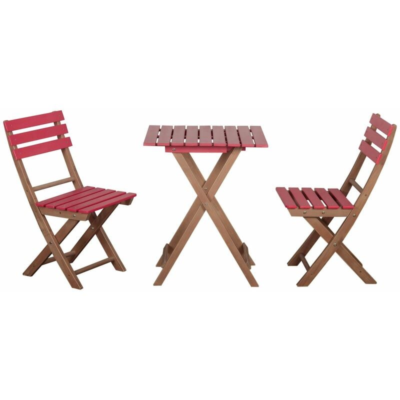 Outsunny - Ensemble bistro de jardin 3 pièces pliantes style colonial 2 chaises + table bois pin pré-huilé peint rouge - Rouge