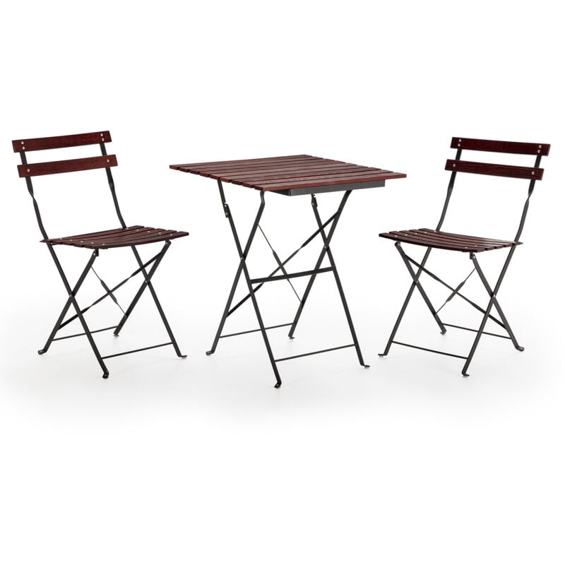 Vs Venta-stock - Ensemble Bistro de jardin Agata 3 pièces noir, table et 2 chaises