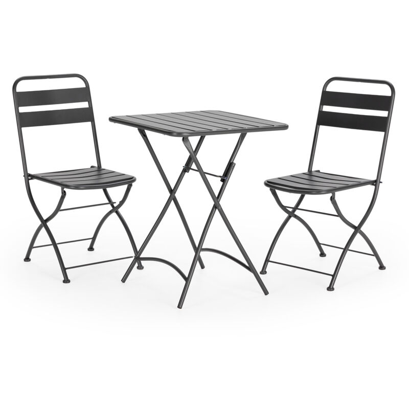 Vs Venta-stock - Ensemble Bistro de jardin Perla 3 Pièces Noir, Table et 2 Chaises