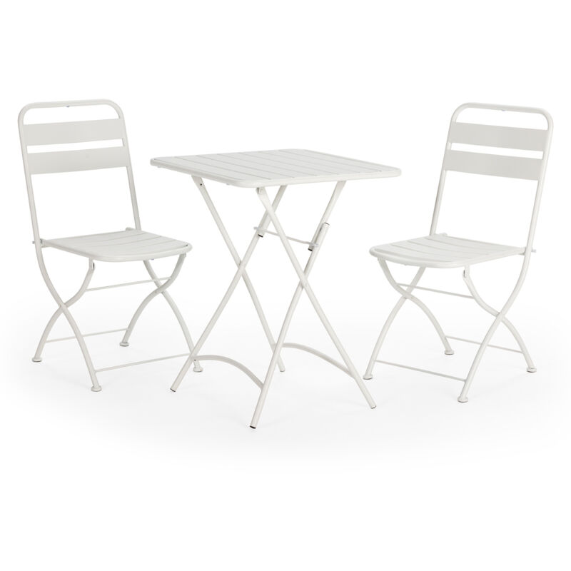 Ensemble Bistro de jardin Perla 3 Pièces Blanc, Table et 2 Chaises