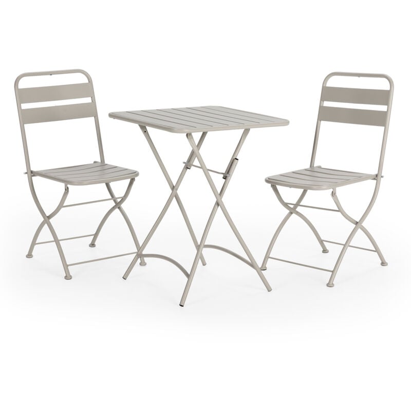 Vs Venta-stock - Ensemble Bistro de jardin Perla 3 pièces Gris, Table et 2 chaises