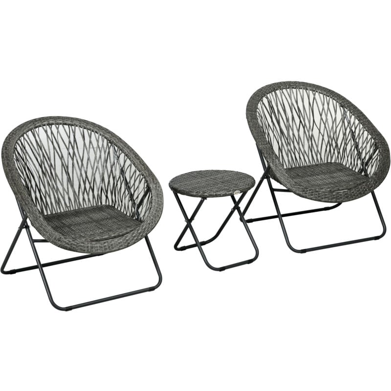 Outsunny - Ensemble bistro de jardin style Acapulco 3 pcs pliables - 2 fauteuils, table basse - acier résine tressée gris