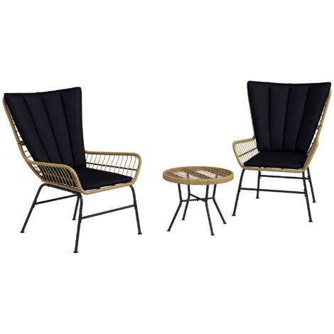 Ensemble Bistro de Jardin Style Boho, Résistant aux Intempéries, 76x66x96 cm, Noir