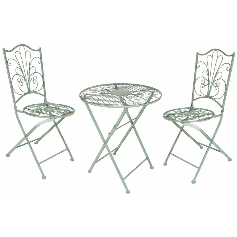 Ensemble bistro en métal de couleur vert antique - 1x table et 2x chaise