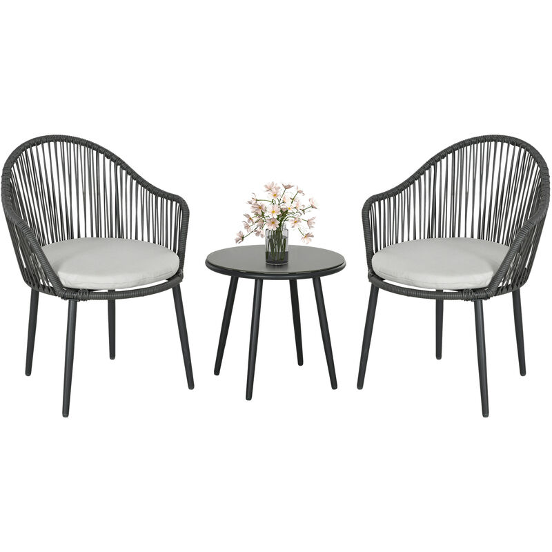 Ensemble bistro jardin style acapulco 2 places 3 pièces avec coussins