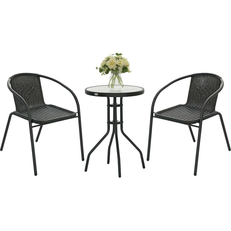 Outsunny - Ensemble bistro jardin style néo-rétro 2 places 3 pièces noir