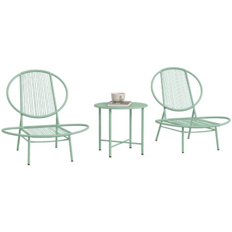 Ensemble bistro rotin poly 3 pièces étanche, table bistrot + chaises coquillage, vert.