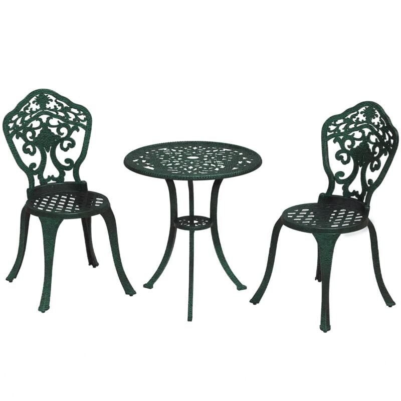 Outsunny - Ensemble bistrot de jardin 2 personnes 3 pièces aluminium aspect fer forgé noir vieilli vert