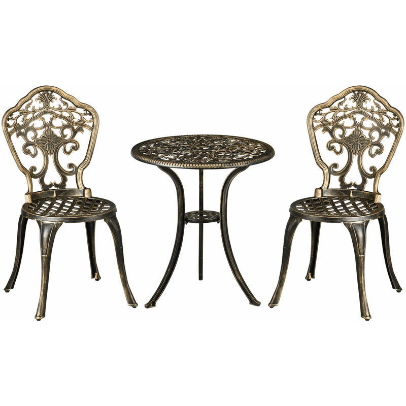 Outsunny - Ensemble bistrot de jardin 2 personnes 3 pièces aluminium aspect fer forgé bronze vieilli
