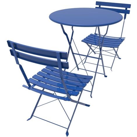 Ensemble bistrot 2 chaises + table pliante pour le jardin, le balcon, la varanda et la terrasse bleu