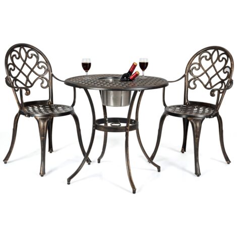 Ensemble Bistrot 3 Pièces Fonte d'Aluminium avec Seau à Glace Chaise Accoudoir CWXT9938 DESIGN IN