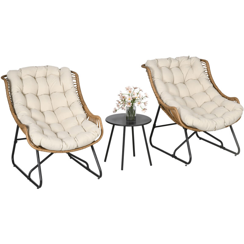 Outsunny - Ensemble bistrot de jardin 3 pcs 2 chaises table basse coussins beige