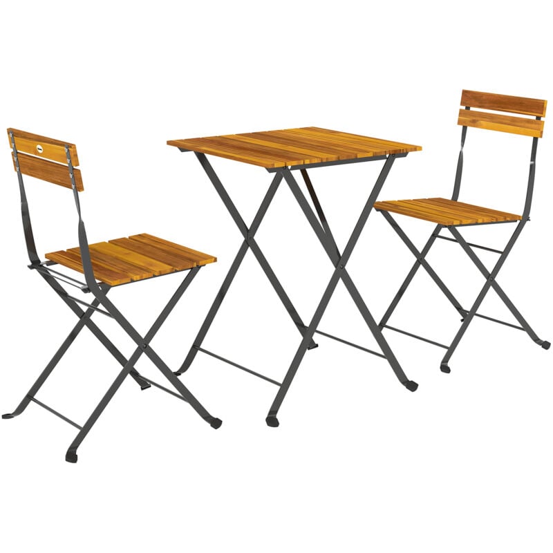 Outsunny - Ensemble bistrot de jardin 3 pièces pliables style exotique acier noir lattes bois acacia verni