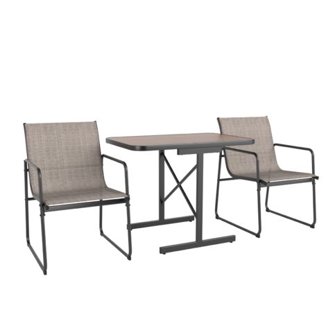 Ensemble Bistrot de Patio 3 Pièces, avec Table à Manger Rectangulaire et 2 Fauteuils en Tissu, pour Cour, Jardin, Balcon, Marron