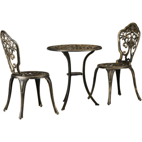 Ensemble bistrot jardin aluminium 3 pièces 2 chaises table ronde imitation fer forgé