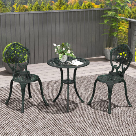 Ensemble bistrot pour jardin en aluminium salon de jardin 3 pièces 2 chaises + table ronde imitation fer forgé