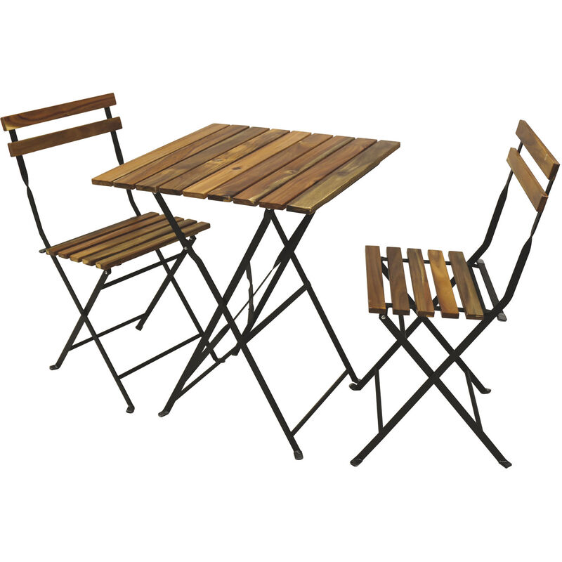 Ensemble bistrot woody table et 2 chaises en acier avec portes en bois