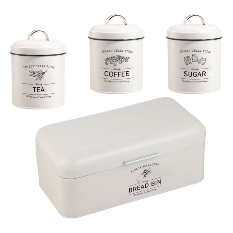 Ensemble boîte à pain et boîte à conserve vintage 4 pièces Crème Herzberg HG04418