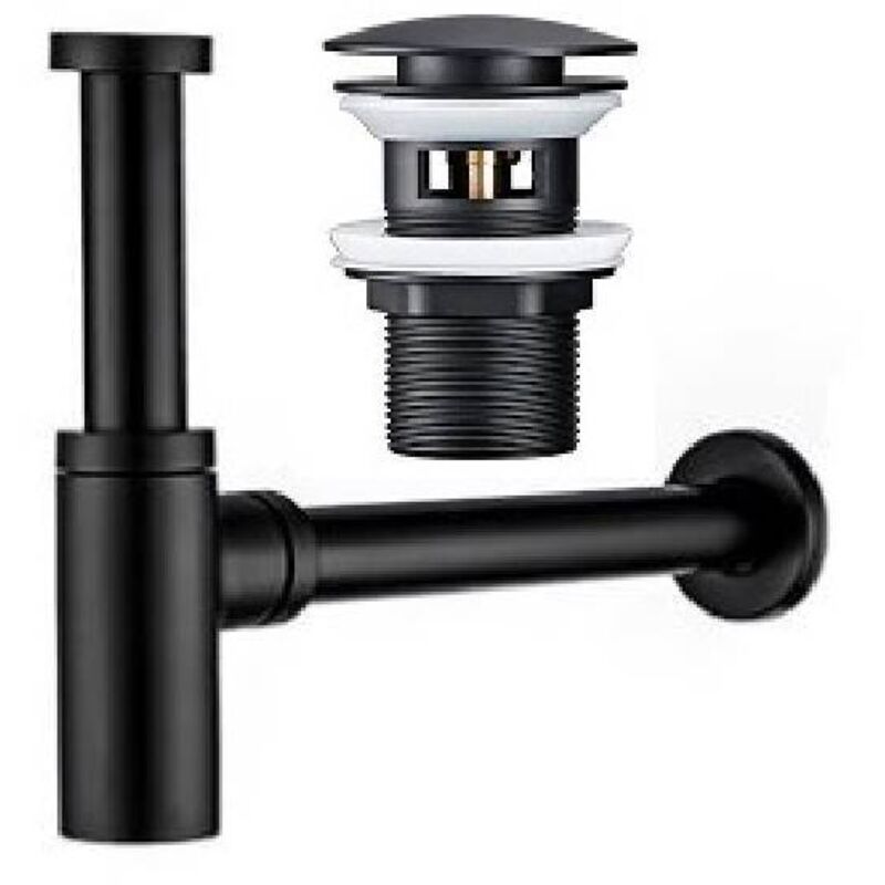 Ensemble bonde de lavabo et siphon à bouteille, noir mat, désodorisant, pour lavabos de salle de bain, avec trop-plein, bonde rétractable,