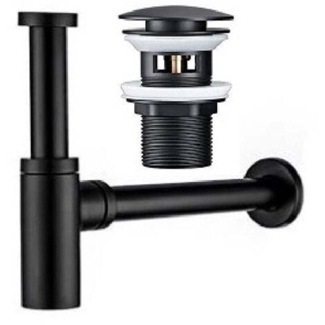 Ensemble bonde de lavabo et siphon à bouteille, noir mat, désodorisant, pour lavabos de salle de bain, avec trop-plein, bonde rétractable,