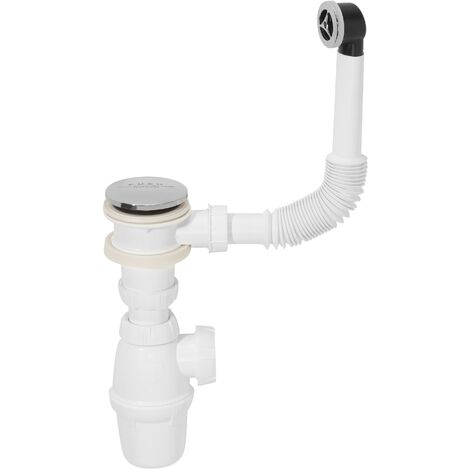 Ensemble bonde et siphon Quick Clac pour lavabo SP50199 – Réglable en hauteur – Garde d’eau 50 mm – Tube de trop-plein extractible – TYC