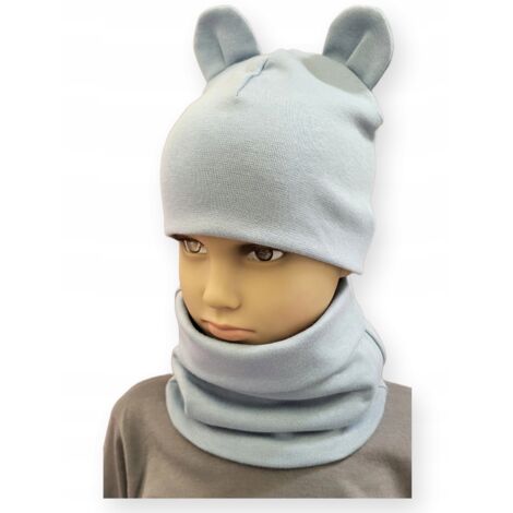 Ensemble bonnet + écharpe enfant avec cache-oreilles, taille 52-56, gris