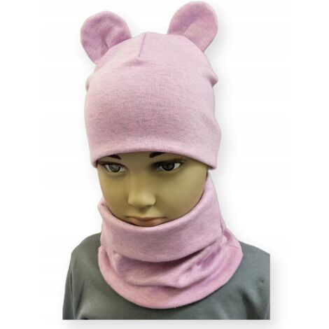 Ensemble bonnet + écharpe enfant avec cache-oreilles taille 52-56 rose chiné