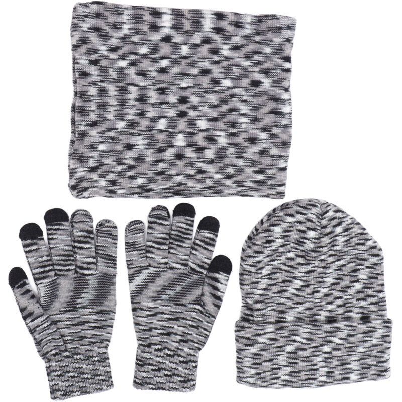 Ensemble Bonnet Écharpe Gants d'Hiver Gris Fleuri pour Hommes et Femmes