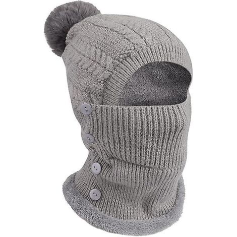 Ensemble bonnet et cache-cou chauds en maille pour l'hiver avec masque facial ajustable pour femmes (gris, 56-58 cm)