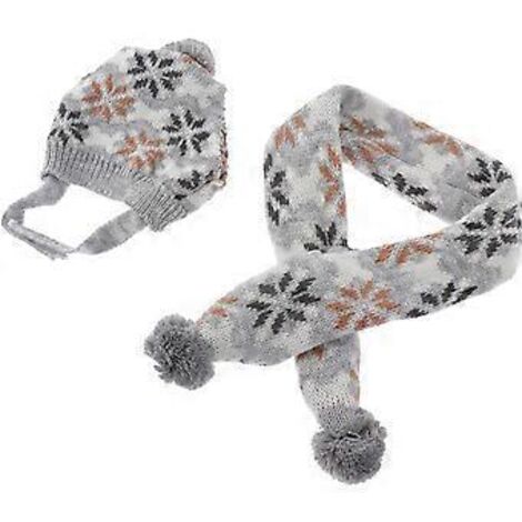 Ensemble bonnet et écharpe de Noël pour chien, motif flocons de neige gris, costume d'hiver pour chien.