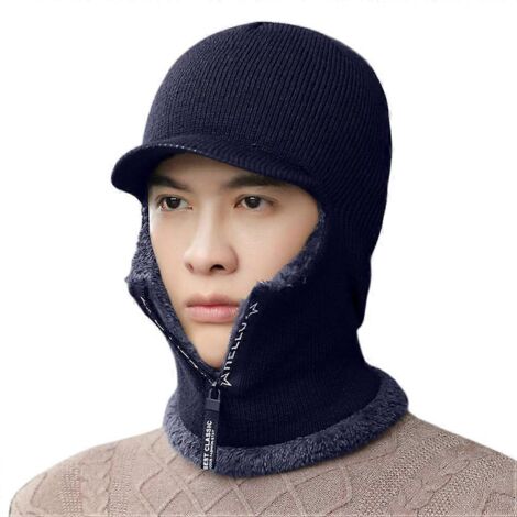 Ensemble bonnet et écharpe d'hiver en maille, bonnet zippé, écharpe avec cache-oreilles, doublure polaire, bonnet de ski coupe-vent et thermique, cache-cou pour femmes et hommes, ski et cyclisme