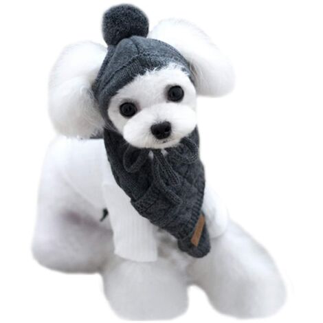 Ensemble bonnet et écharpe en maille grise pour chien et chat - Tenues d'automne et d'hiver confortables pour chiots et chatons
