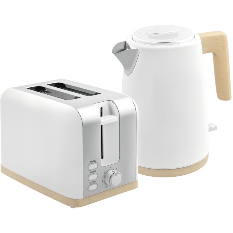 Ensemble bouilloire grille-pain vintage - grille-pain 2200W, bouilloire 1,7L - blanc gris effet bois
